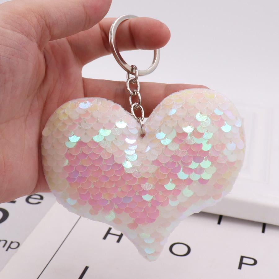 Double-Sided Reflective Sequin Heart Keychain - Colorful Bag Pendant & Car Keyring