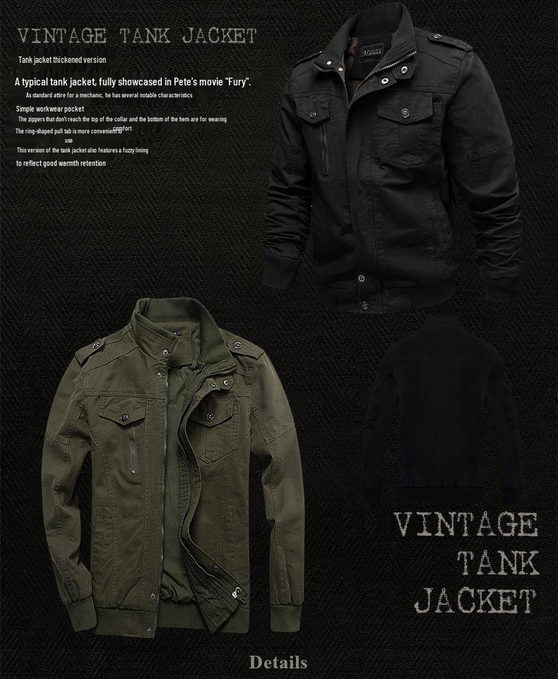 Men's Outdoor Stand Collar Zipper Jacket, European/American Style, Plus Velvet, Thickened for Autumn/Winter.