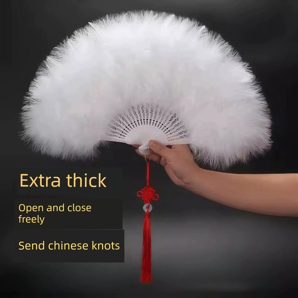 Dance Cheongsam Feather Full Velvet Fan Classical Night Beach Stage Show Square Dance Photo Props Folding Fan