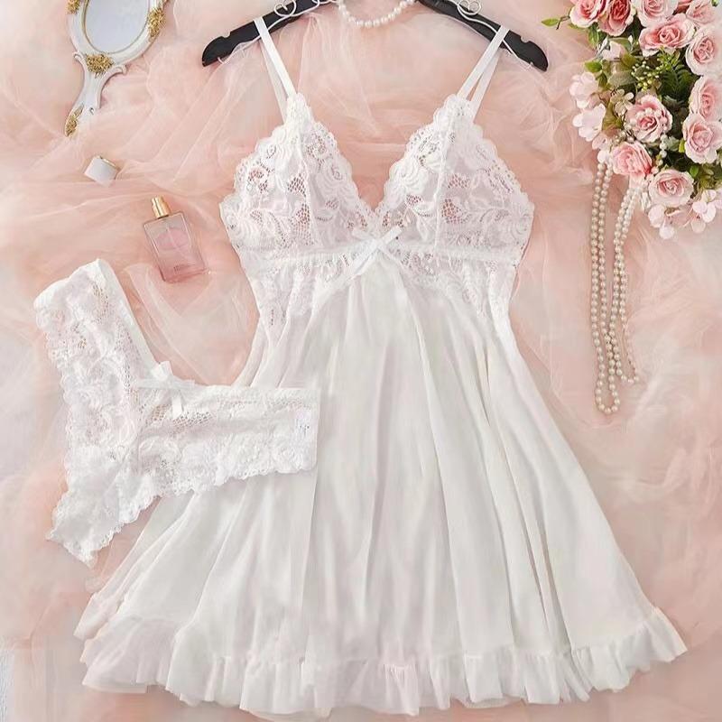 

Тюль Подтяжки Изысканные женские Lencerias кружева V-образный вырез нижнее белье полупрозрачные стринги платье комплект женское нижнее белье ночные рубашки XXL белый