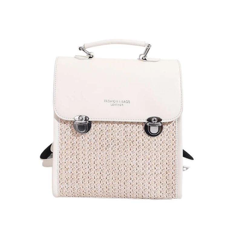 Female PU and Straw Backpack  Versatile Shoulder and Crossbody Bags  Simple Fashion  High Quality  New Style