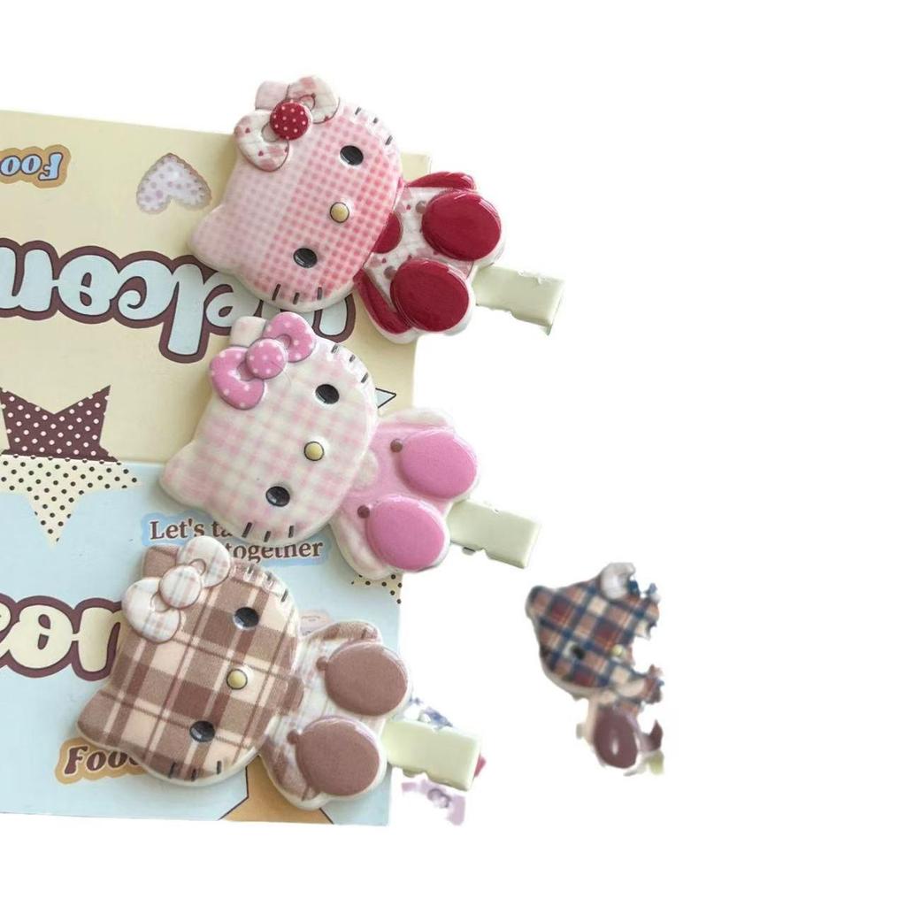 Large Plaid Cartoon Cat Hair Clip - Versatile Japanese Style Bangs Accessory