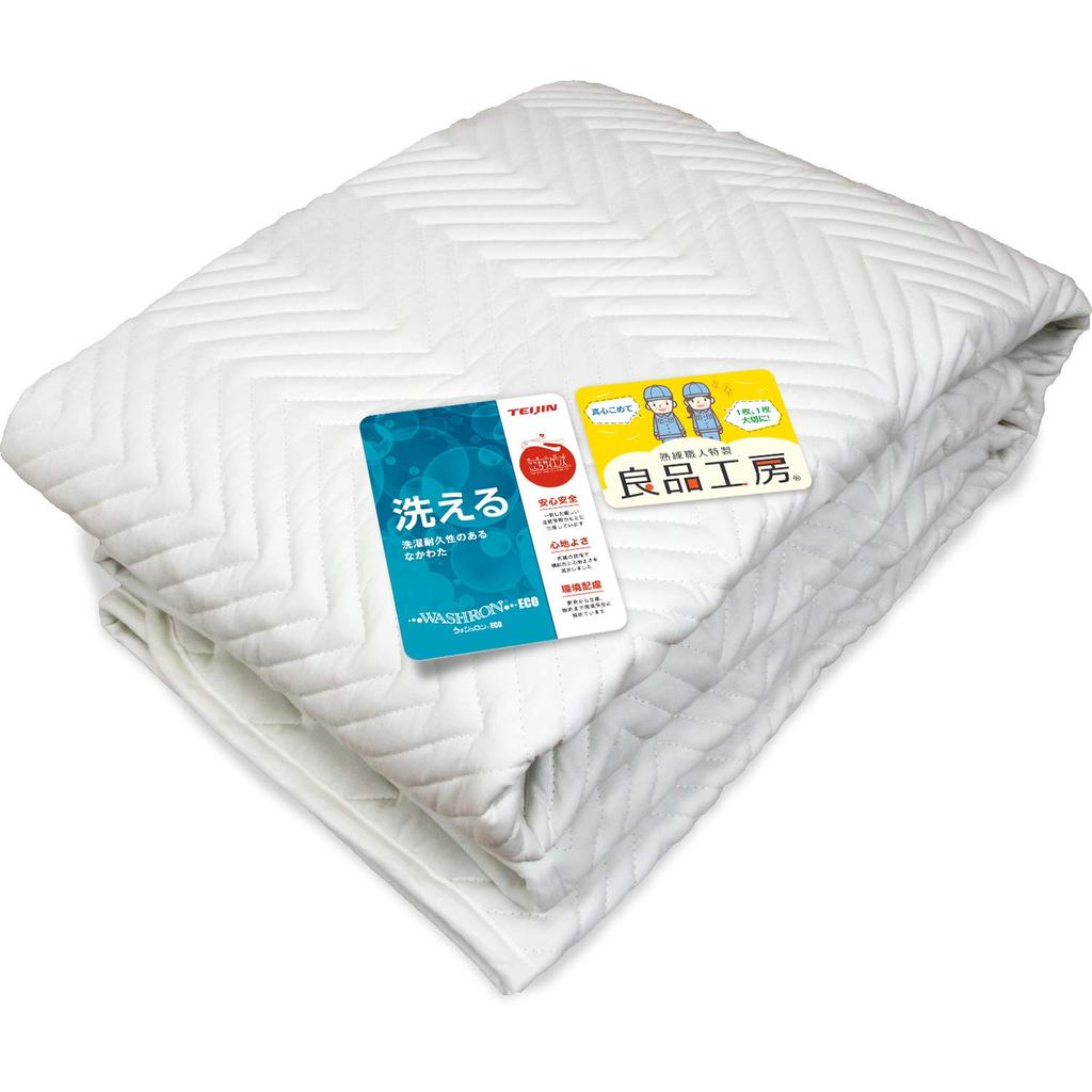 Made in Anmin Koujo Washable Bed Pad Thick Cotton Hotel-Quality, Japan (Single/Off-White),