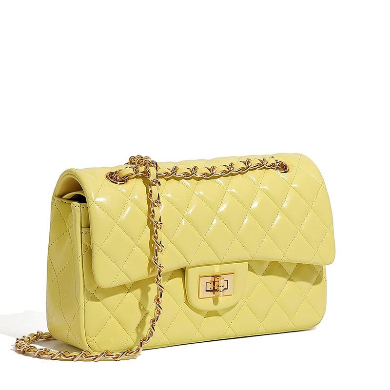 Rindsleder-Tasche, Rindsleder-Kette, kleiner Duft-Stil, modische Rauten-Gitter-Tasche, Einzel-Schulter-Umhängetasche für Damen, kleine quadratische Ledertasche