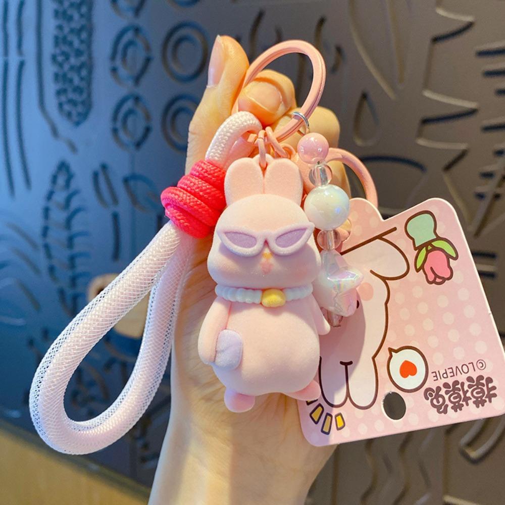 Creative Bunny Key Chain Cute Backpack Pendants Soft Flocking Animal Keyring  School Bag