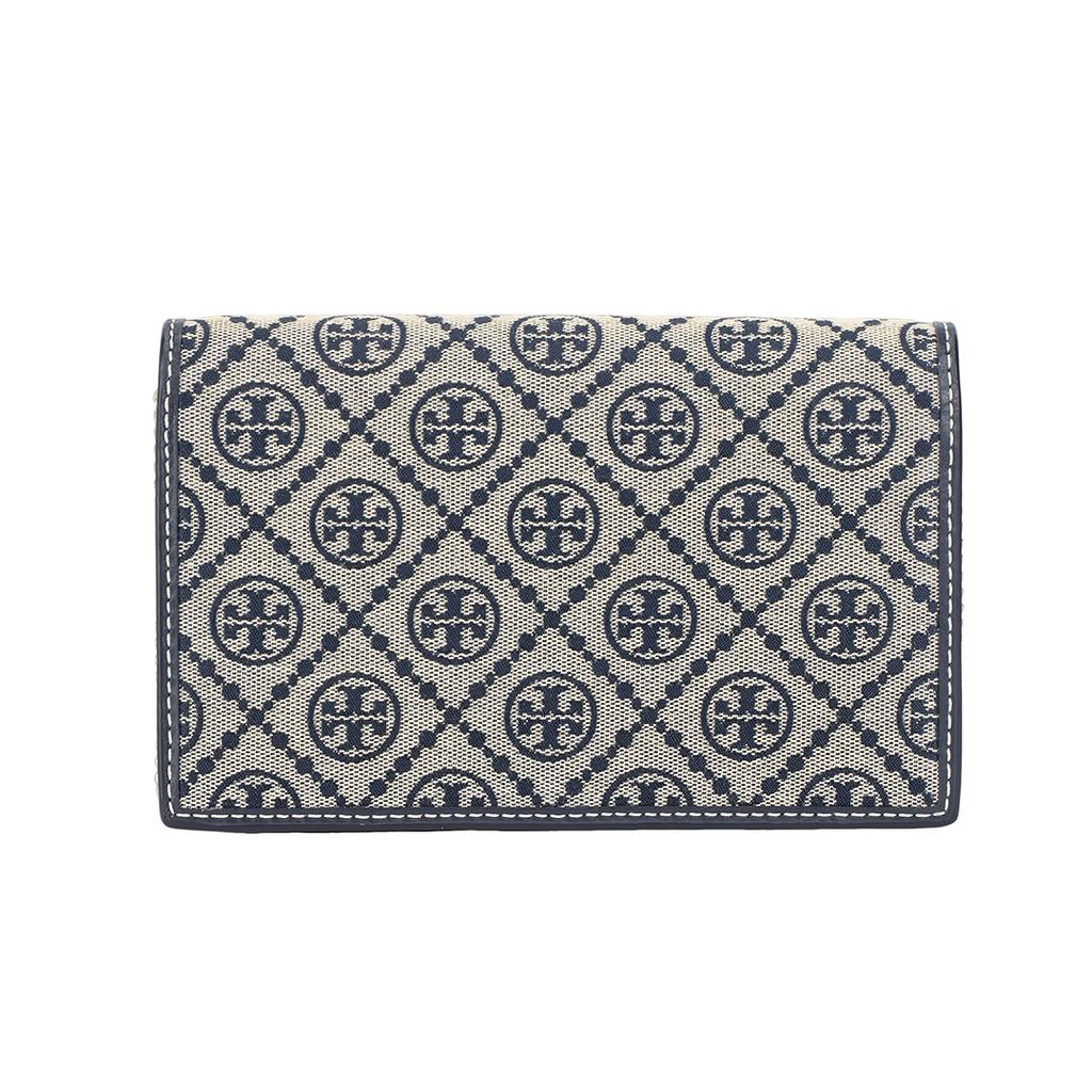 Tory Burch T Monogram Double T Logo Jacquard Magnetic Snap Chain Shoulder Strap Crossbody Bag Women Crossbody Bag Navy-Blue 149061-405