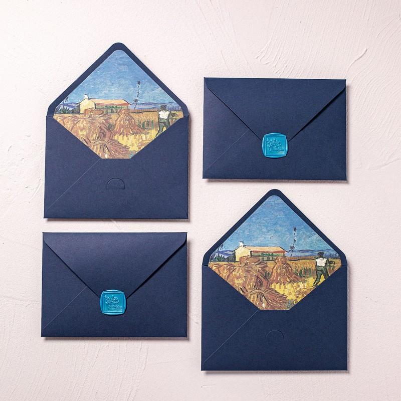 5pcs/batch of blue high-end Van Gogh romantic envelope with lining, high-end invitation letter postcard