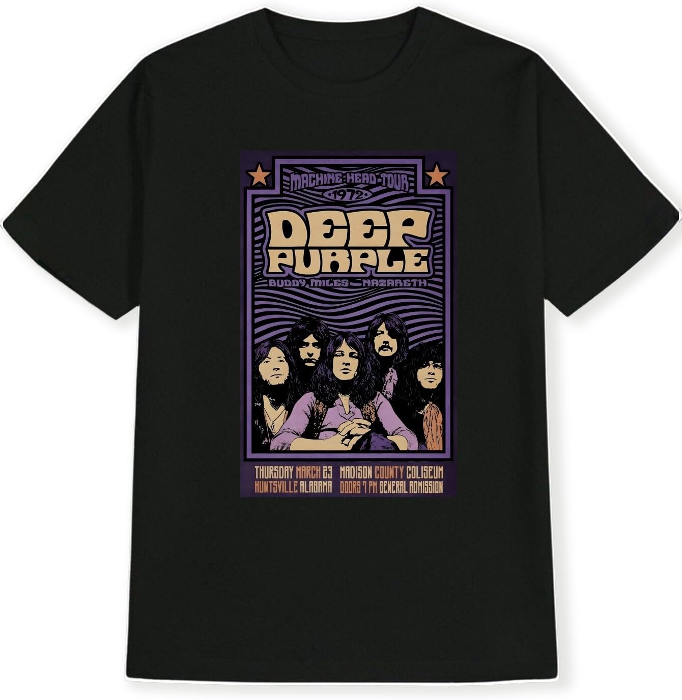 

Men s 1972 World Tour Vintage Tee - Deep Purple Band Graphic, Black (S-XXXL) 5XL різнокольоровий