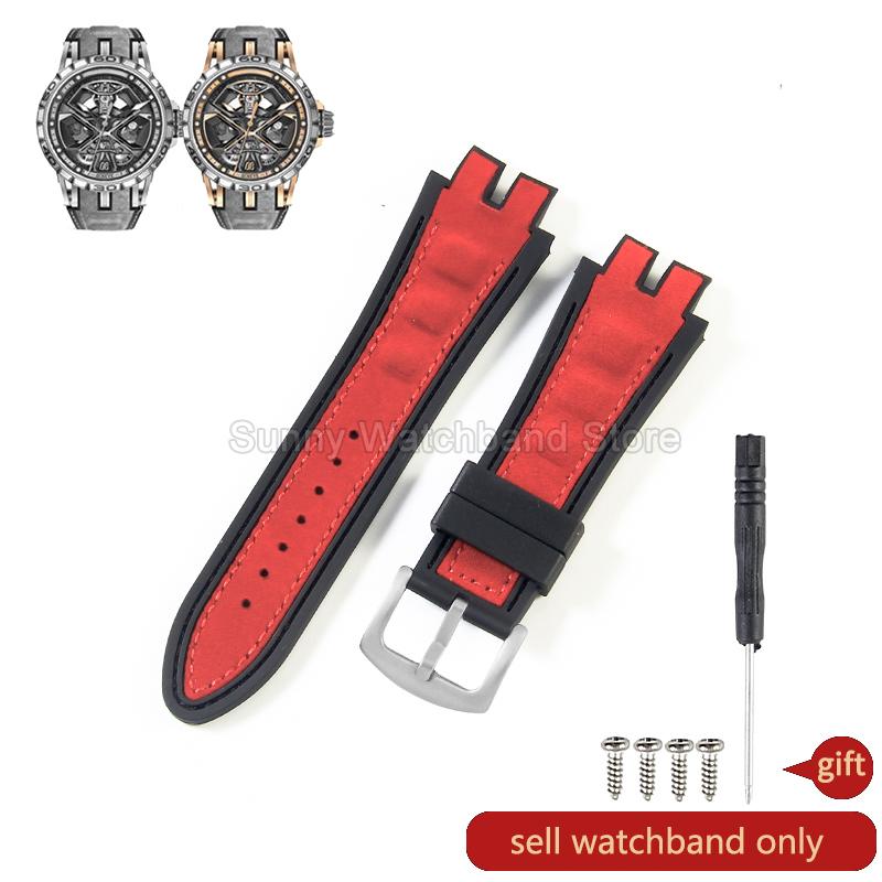 19x28mm Black Blue Red for Roger Dubuis EXCALIBUR Genuine Leather Watch Strap Special Interface Supple Moisture Wicking Design
