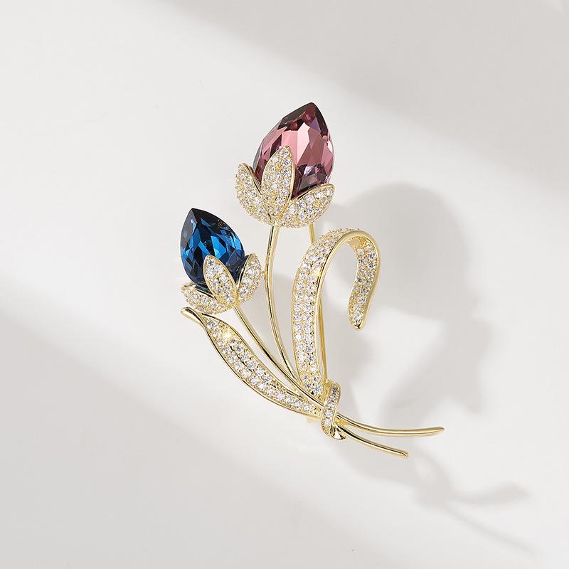 Bo Xin Yun Elegant Tulip Crystal Brooch with Zirconia Inlay