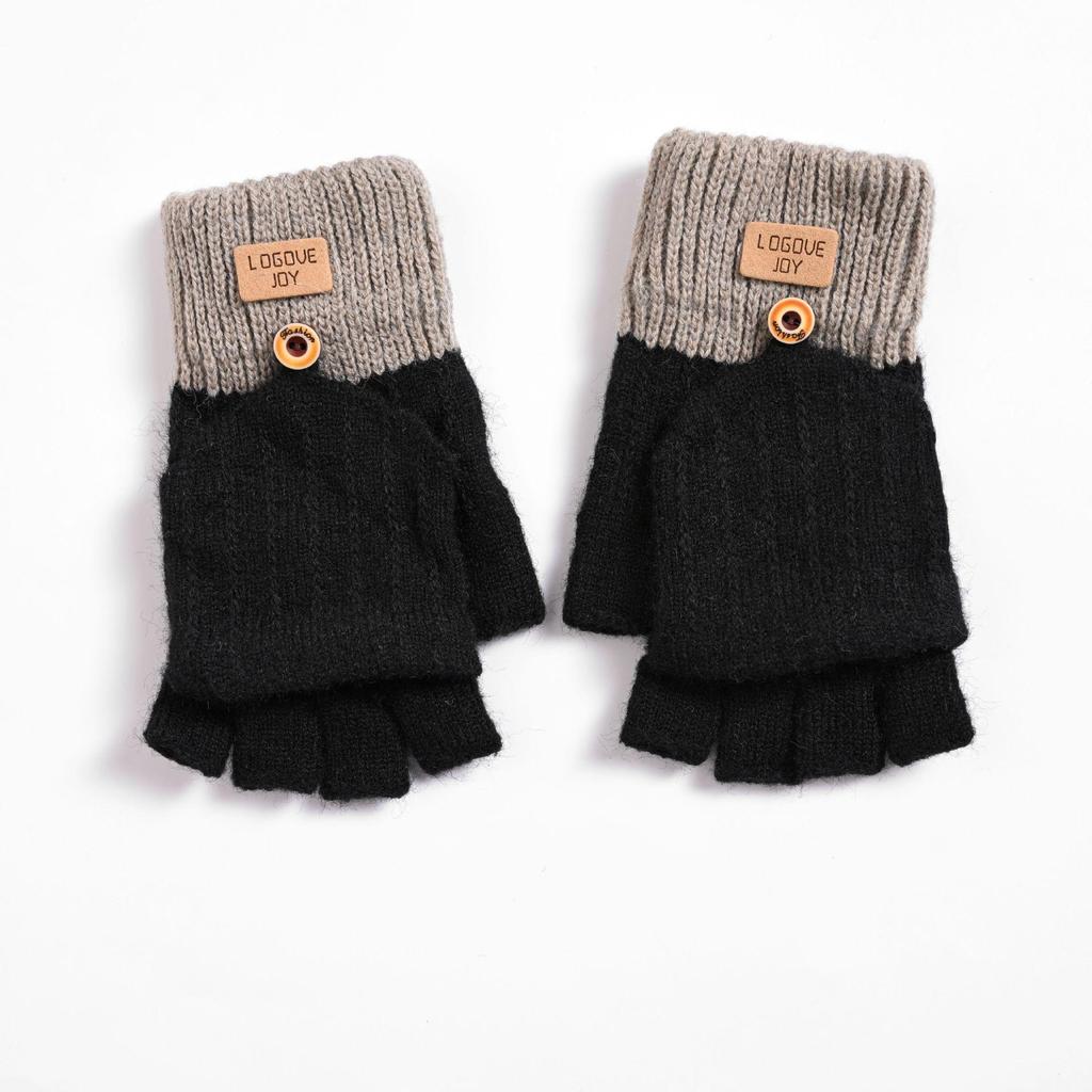 Korean Touchscreen Fingerless Winter Gloves - Plush, Thick, Cold-Proof Writing Flip Gloves for Students