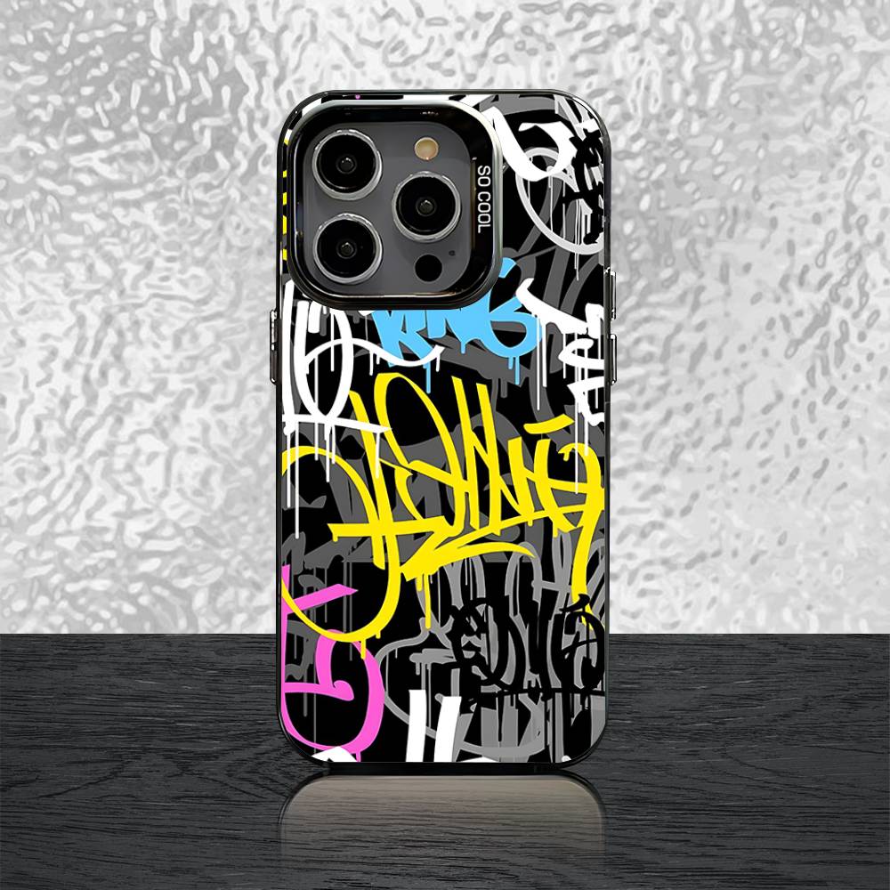 Cool Colorful Graffiti Phone Case For iPhone 16,15,14,13,12,11,Pro,XS,Max,Plus,Mini,SE Black Candy Matte Shockproof Cover