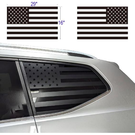 2PCS Rear Window American Flag Decals For Car SUV Trucks, Universal Back Side Window USA Flag Vinyl Sticker, Comes With Tallation Tools, Matte Black