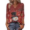 Women's Loose Comfortable Casual Fashion V-Neck Christmas Print 3/4 Sleeve Top