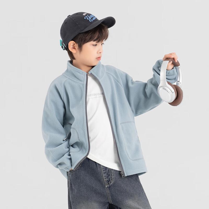 Dodoja Boys' Color-Block Stand Collar Fleece Cardigan
