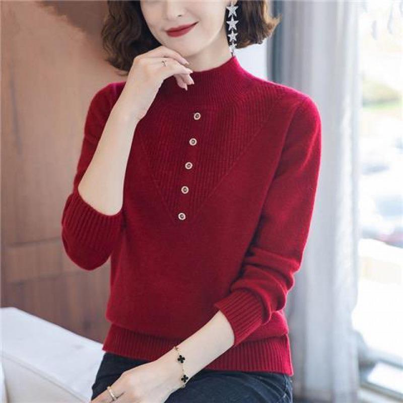 New sweater semi-turtleneck bottoming shirt medium and old women's autumn and winter clothes with knitted warm and thickened inside