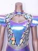 Dames Alien Cosplay Bodysuit Metallic Kleurovergang Pailletten Cut-out aan de voorkant Hoge hals Vliegmouw Leotard voor Halloweenfeest Optreden