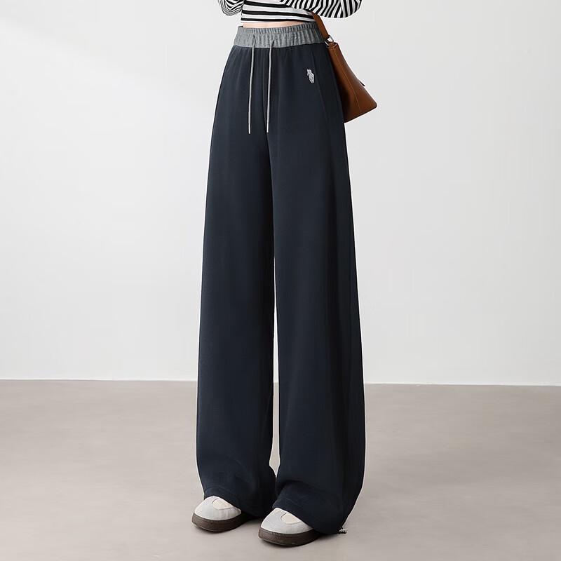 Women's Color-Block Elastic Waist Loose Wide-Leg Pants