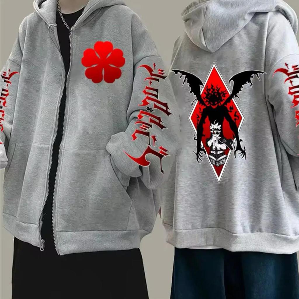 Harajuku Style Black Clover Asta Anime Grafik Reißverschluss Hoodies Vintage Übergroß Langarm Herren Damen Kleidung