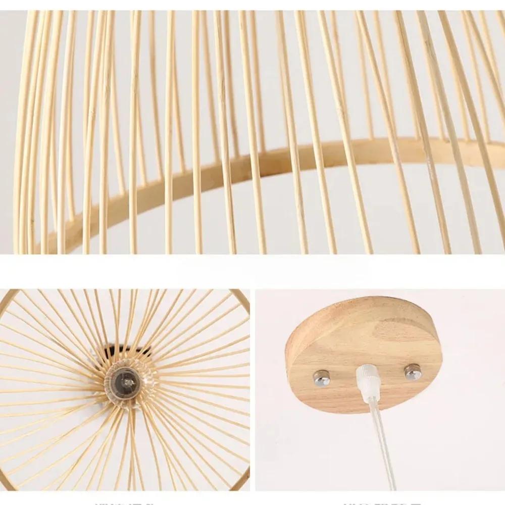 1/2PCS Bamboo Chandeliers Wood Base Lighting Interior Classical Hand Woven Bamboo Pendant Light Fixture Vintage Pendant Lamp