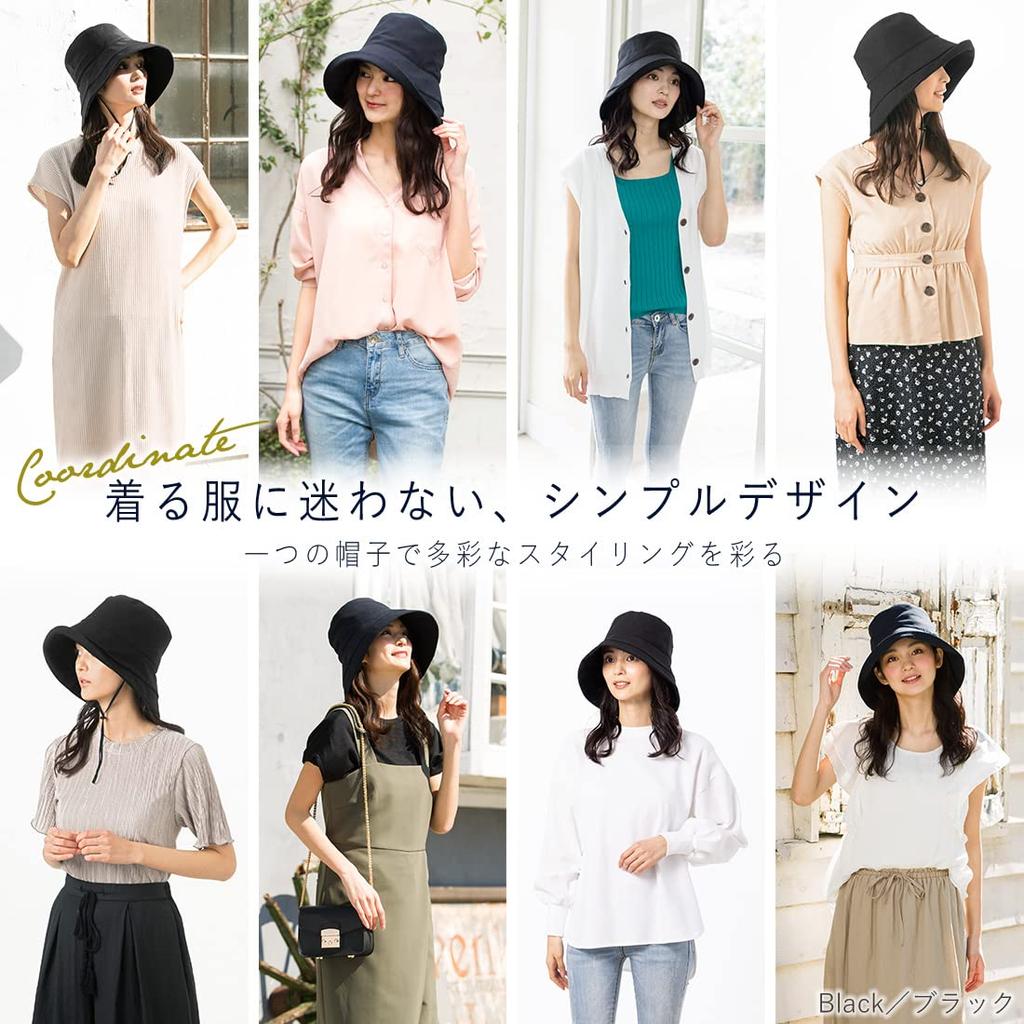 QUEENHEAD UV Protection Hat with Linen Poly Wide UV Big Size Black Drawstring, Brim, Brim, Protection, Women's, (63cm) -