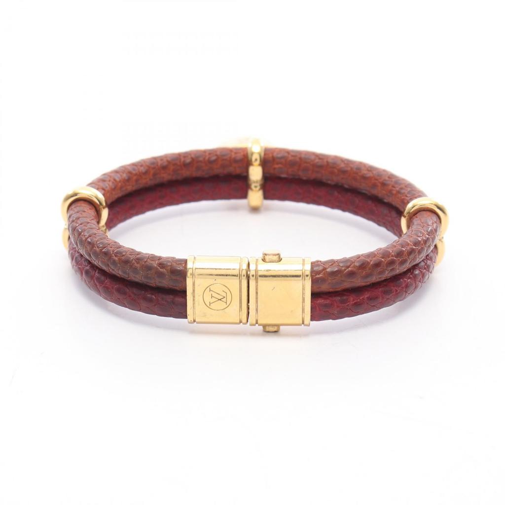 Used LOUIS VUITTON Brasserie Keep It Twice Bracelet M6672E Gold Plated Lizard skin Brown Bordeaux Gold Bordeaux Used
