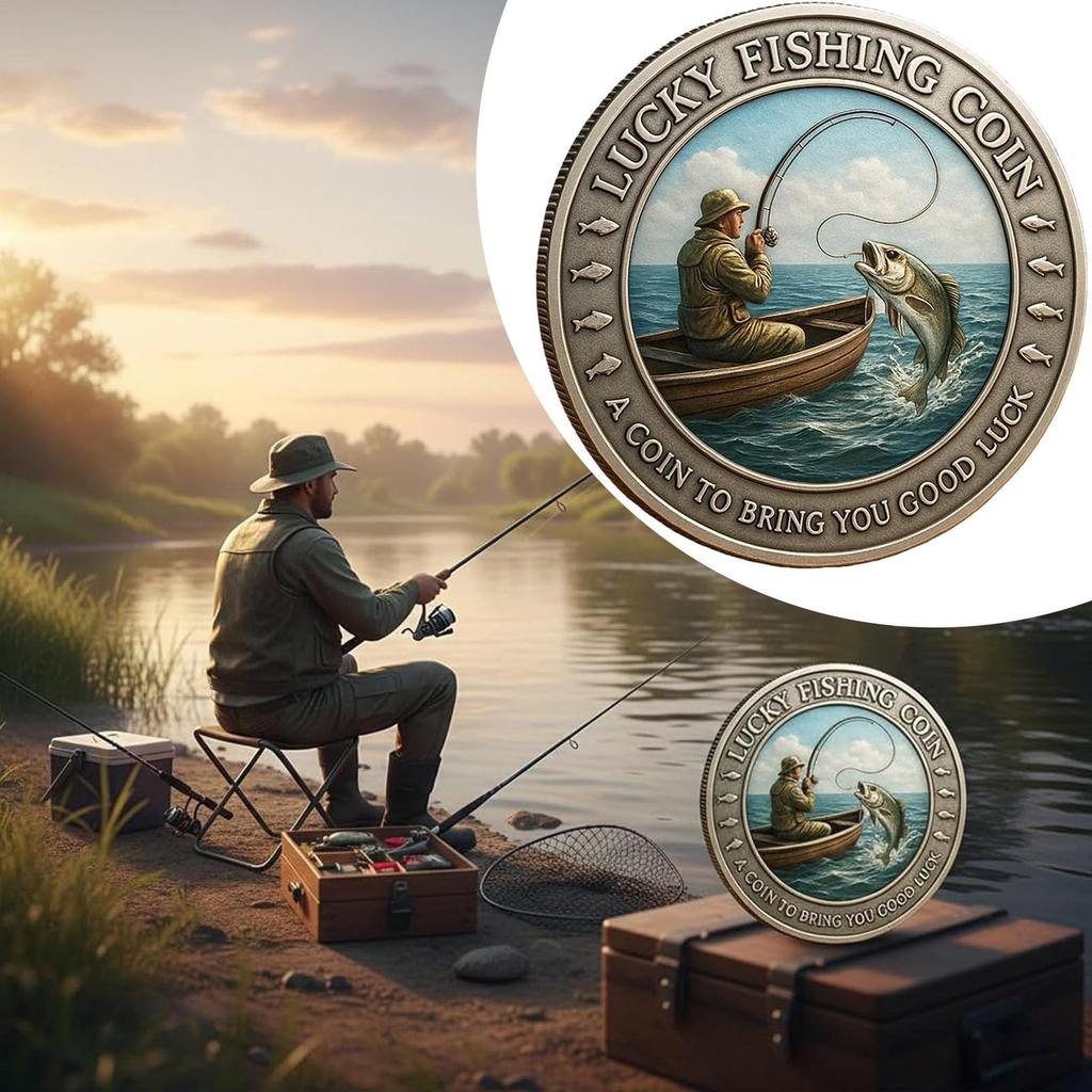 Good Luck Coin Fisherman Metal Keepsake Art Coin For Angler Husband Luck Outdoor Fishing Activities Camping Lover