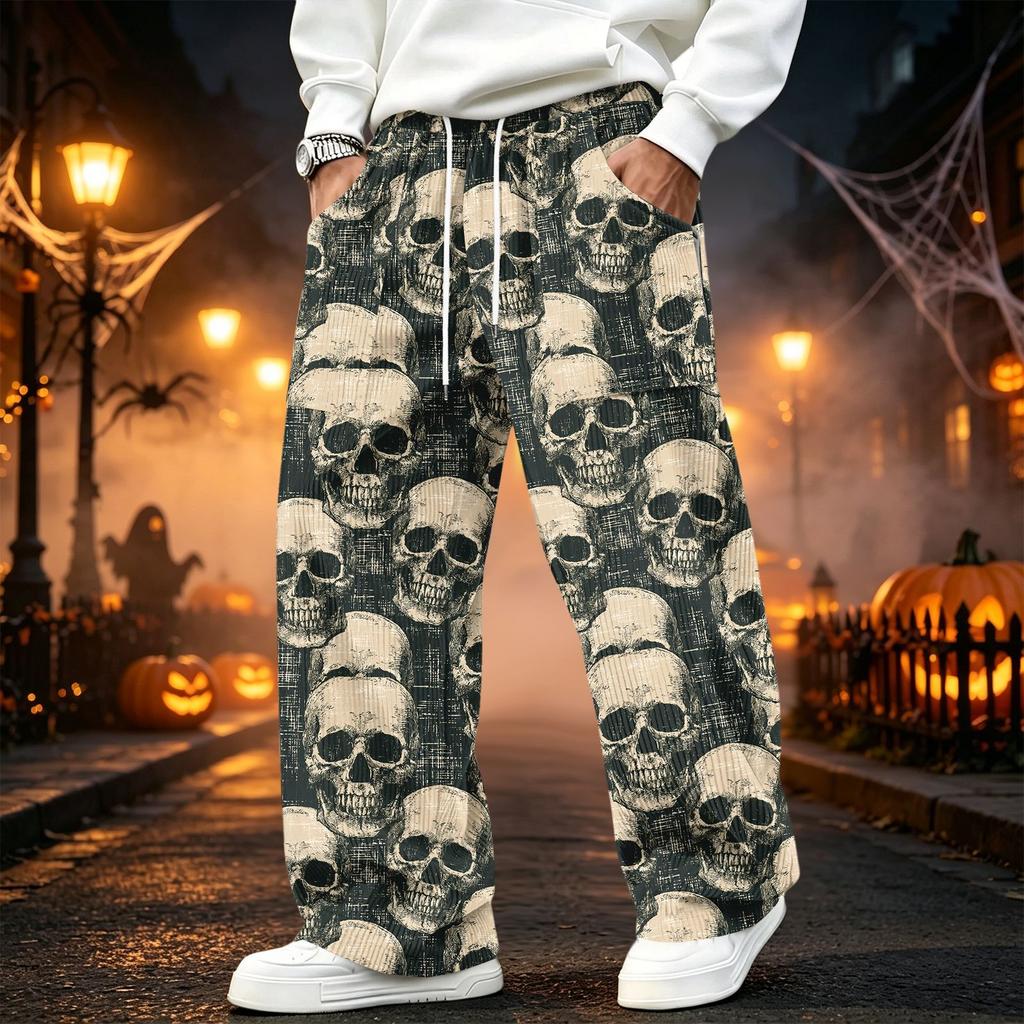 Men's Corduroy Casual Straight Leg Pants with Elastic Waistband and for Halloween