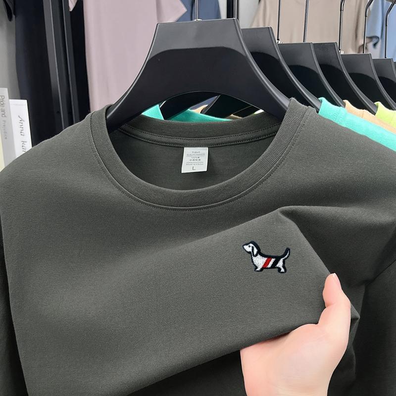 Wovey Zomer Mannen Katoenen O-hals Korte Mouw T-shirt Hoge Kwaliteit Verfijnde Hond Print Ademend Mode Casual Herenkleding XXL