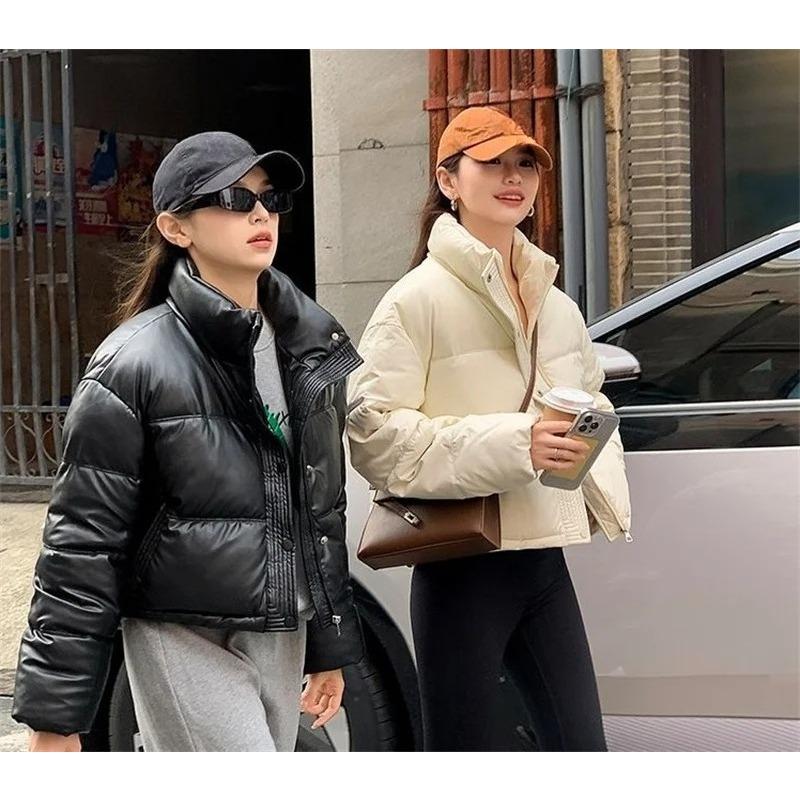 Korean Women Padded Jacket Winter Parkas Cropped Down Oversize Jacket Puffer Snow Coats Waterproof Outerwear