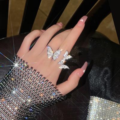 Butterfly Zircon Slightly Inlaid With High-End Light Luxury Style Cold Wind Female Index Finger Ring Fashionable Opening