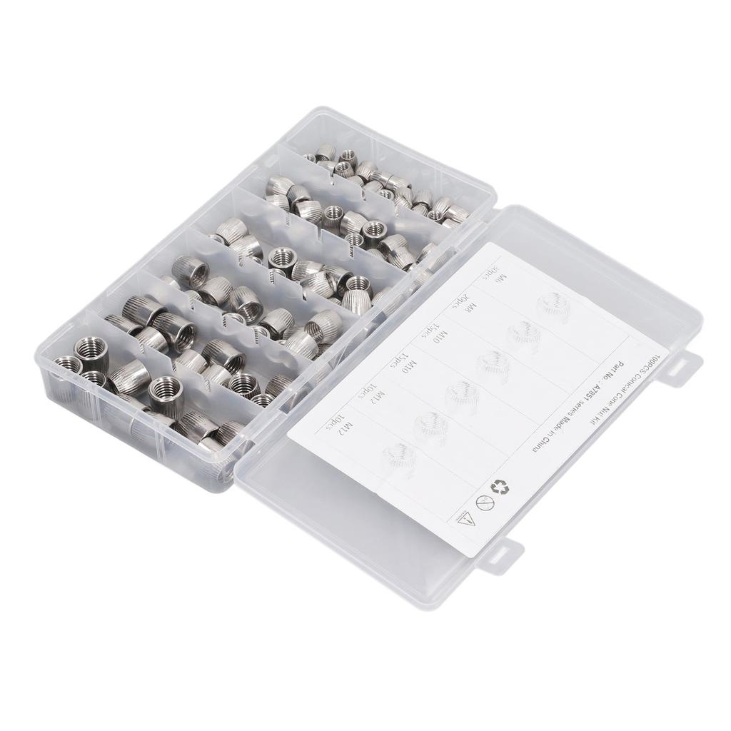 100Pcs 304 Stainless Steel Conical Nut 6mm 8mm 10mm 12mm 4 Types Knurled Implosion Cone Nut