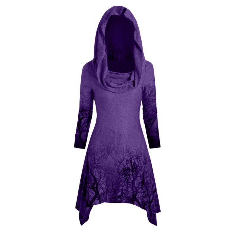 

Женское платье с капюшоном в готическом стиле, платье для косплея на Хэллоуин, большие размеры XXL фиолетовый