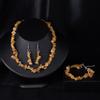 Crystal and Pebble Necklace, Bracelet, Earrings Set - Irregular Stone Decorative Set for Women