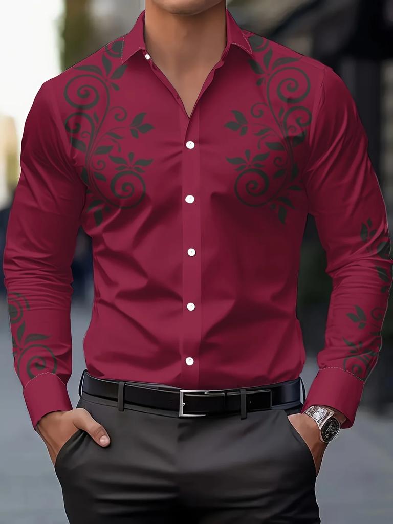 Fashion Stylish Men's Long-Sleeve Shirt with Scroll Pattern