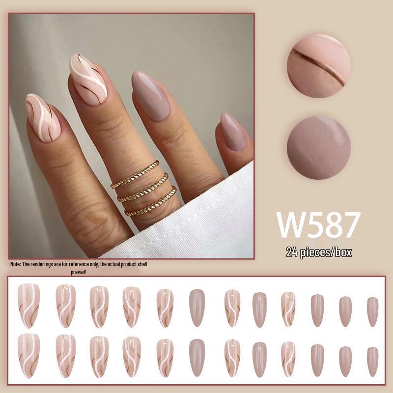 Detachable Almond Nude Nails - 24-Piece Versatile European & American Style.