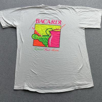 Bacardi Rum Vintage T-Shirt Beach Neon Single Stitch White 80s 90s 2 Sided