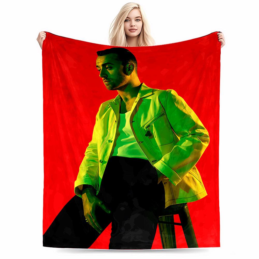 Stylish Man On Red Background for All Seasons Blanket Lunch Break Throw Gift