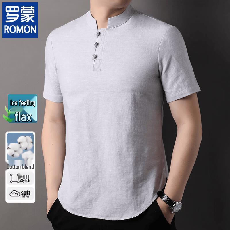 ROMON Men s V-Neck Cotton Linen T-Shirt XL