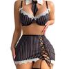 Striped Student Wear Cosplay Hip Wrap Mini Skirt Pure Erotic Underwear Set