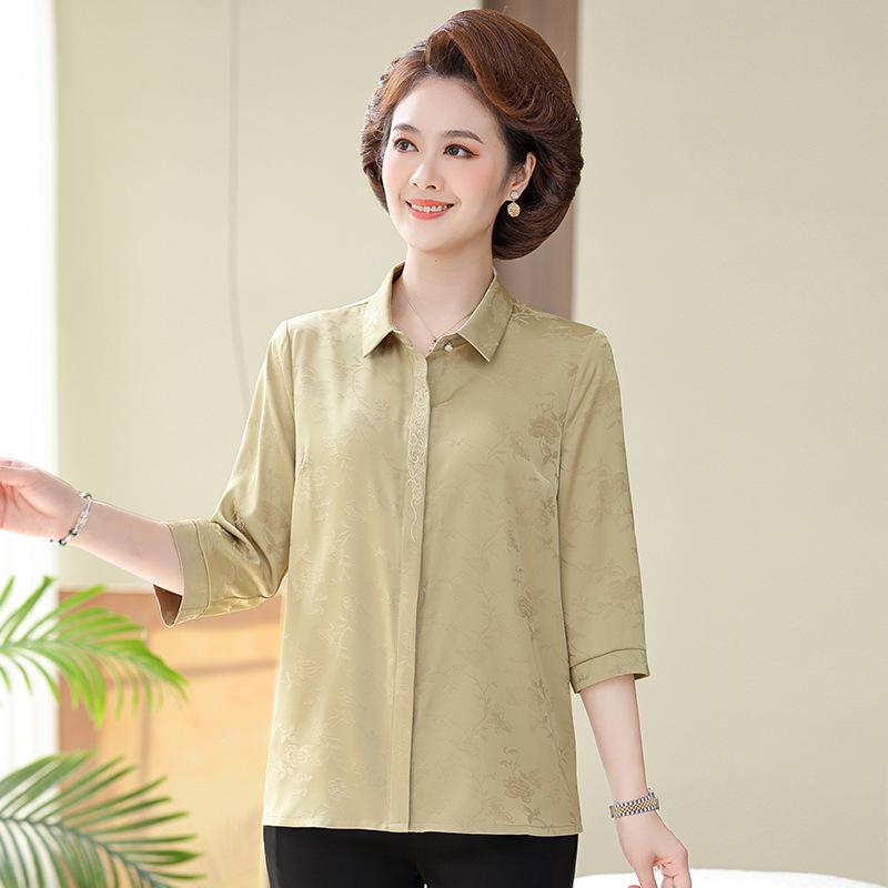 

Luxurious Xiangyun Mulberry Silk Women s Summer Shirt - Light and Loose Fit for Middle-aged Moms 2XL (110-120 jin) зелений