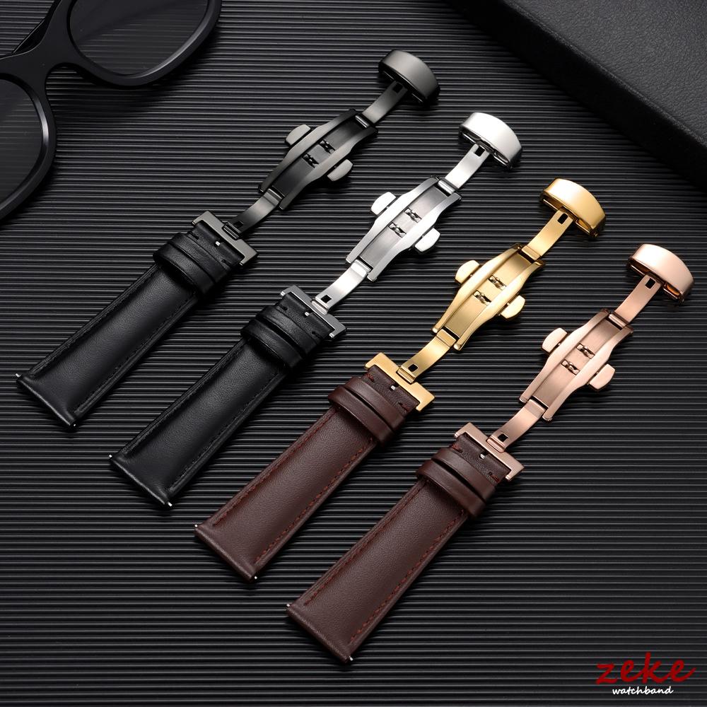 12/14/16/18/20/22mm Genuine Calfskin Watch Strap Casual Business Leather Watchband for Men Wristwatch Band with Butterfly Buckle