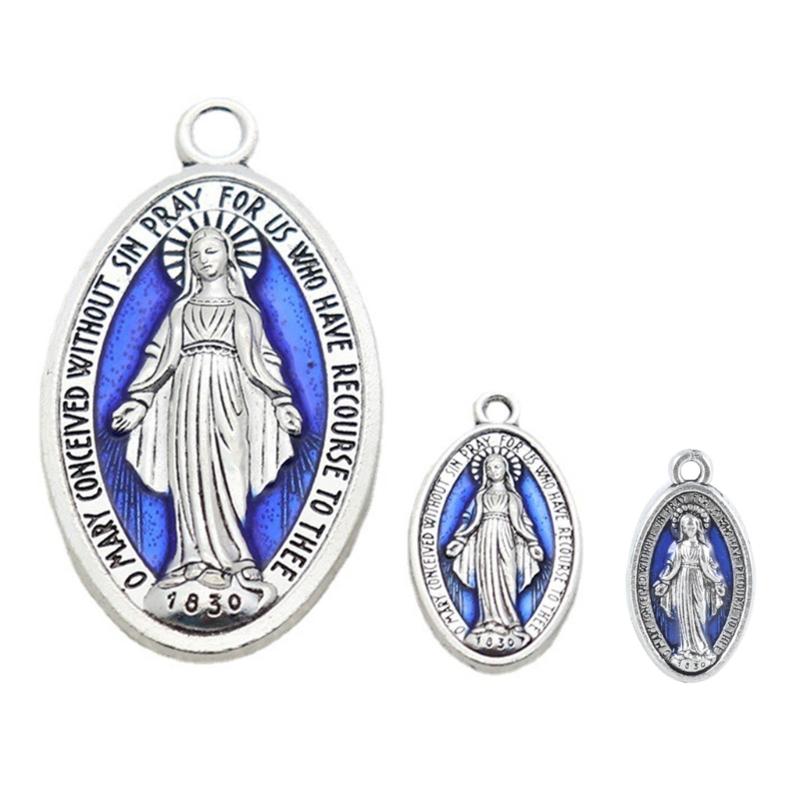 10 Pieces Retro Blessed Virgin Pendant Oval  Medal Charm Pendant for Chain Necklace or Rosary Catholic Jewelry