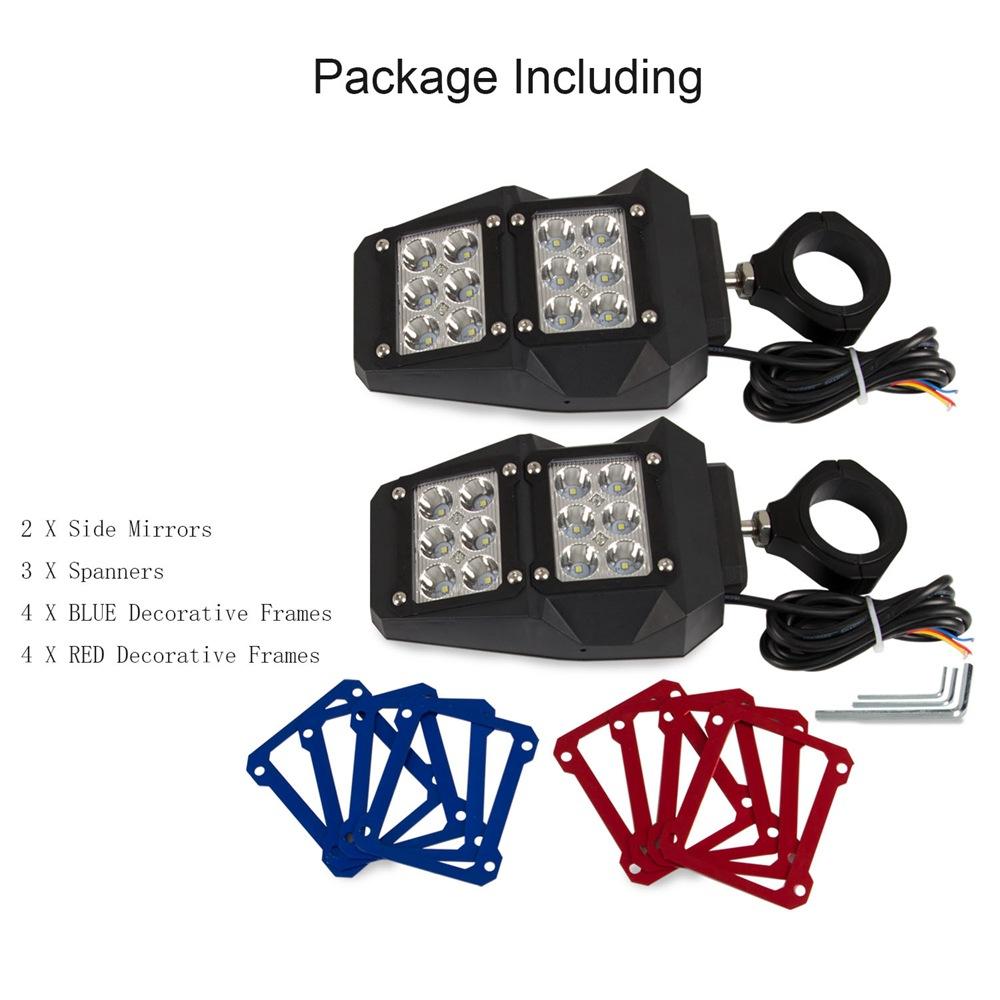 1.75" / 2" Side Rear View Mirrors Three-color Rear Frame Rearview Mirror With Led Light For Utv Atv