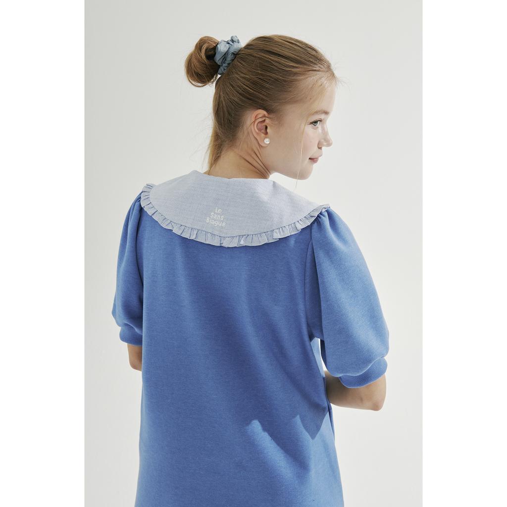 Between A And B Check Collar Frill Mini Dress [Blue]