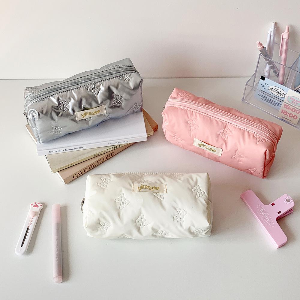 

Large Capacity Korean Style Pencil Case Desktop Storage Bow Pencil Pouch Student белый
