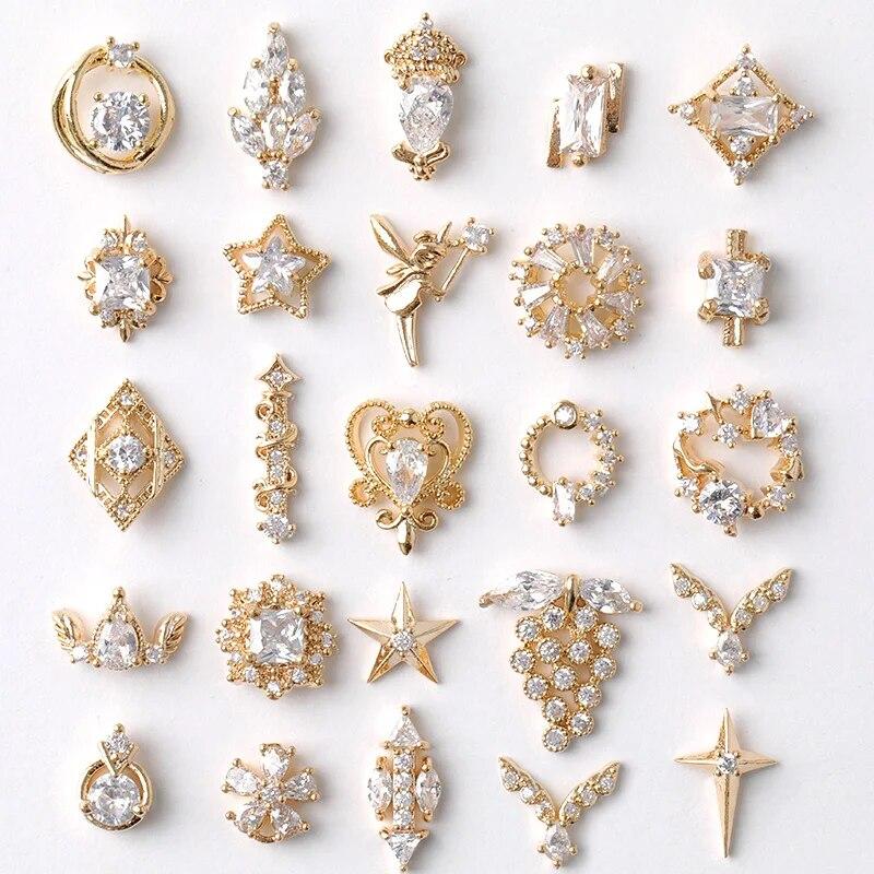 2pieces 3D Metal Zircon Nail Art Jewelry Japanese Nail Decorations Top Quality Zircon Crystal Manicure Zircon Diamond Charms