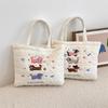 Cute Cat Embroidered Ladies Bento Handbags Carto Quilted Women's Shopping Mommy Bag Simple Female Book Tote Shoulder Bag