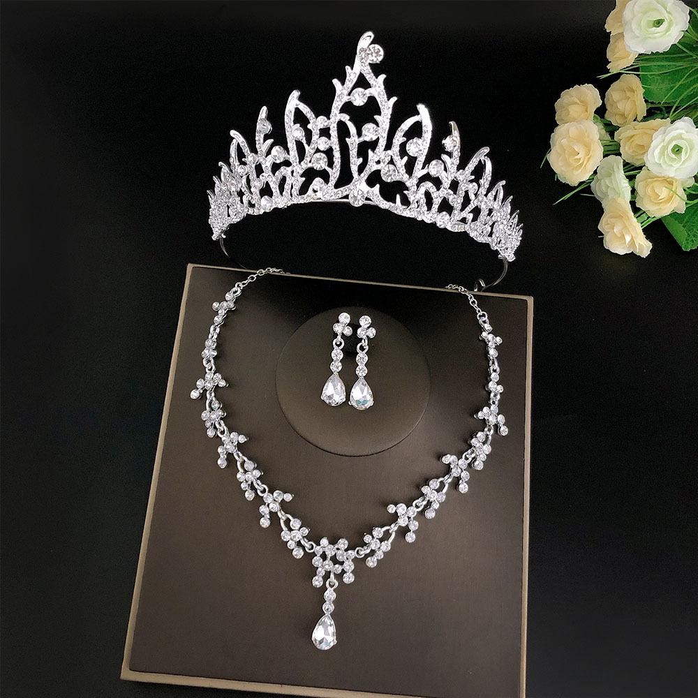 A Three-piece Set of Bride's Crown Necklace and Earrings