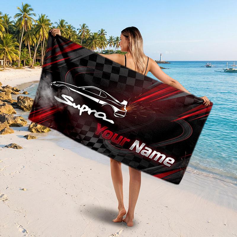 Toyota Supra Customized Name Text Beach Towel, Soft Absorbent Towel Beach Pool Travel Personal Gift